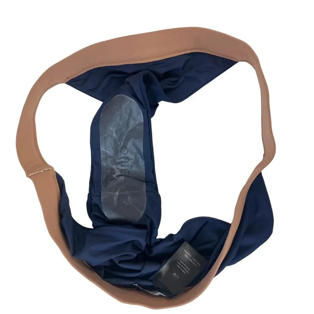 Onia Leila Bikini Bottoms in Navy Blue & Tan NWOT - Size Large‎